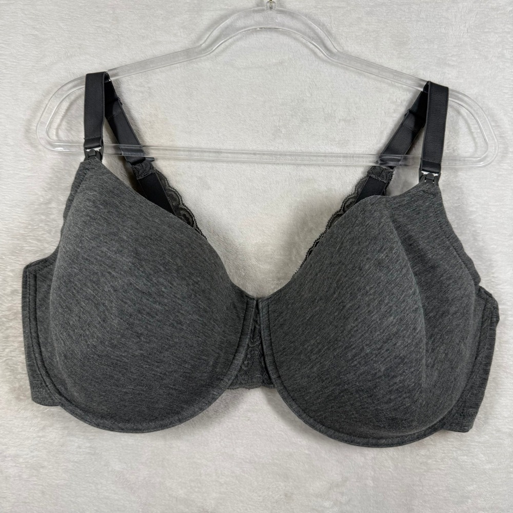 Adore Me Charcoal Gray Heather Lace Trim Nursing Bra 44G N4251AMX